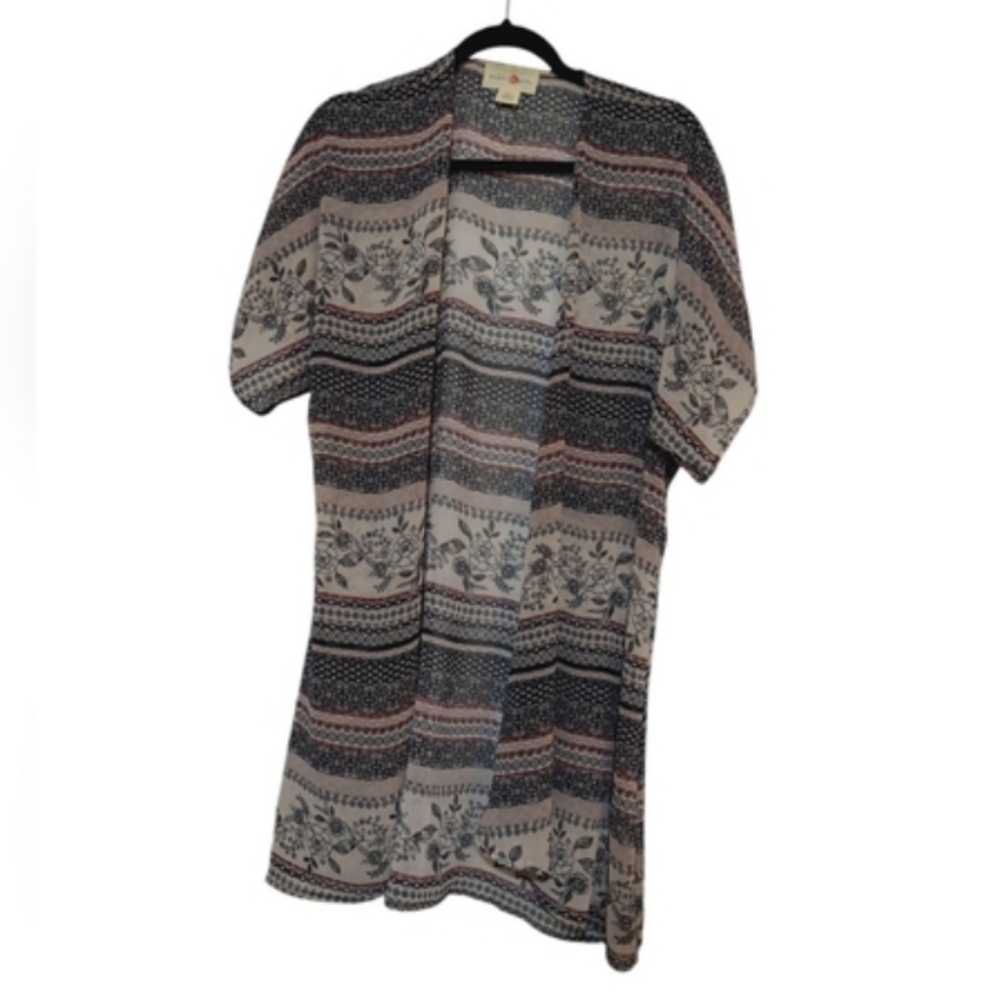 Wishful Park Black Cream Lightweight Kimono Open Womans Size XL